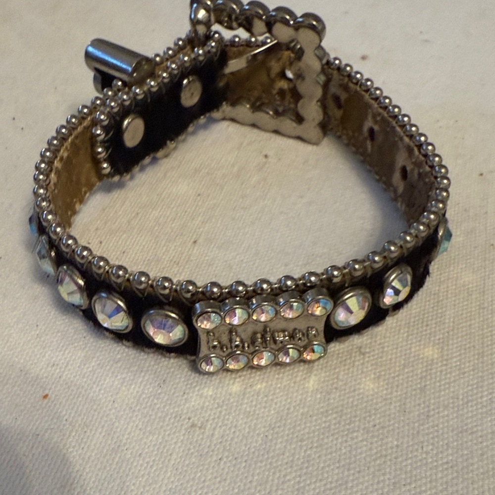 B B Simon black fur and rhinestone collar Xs